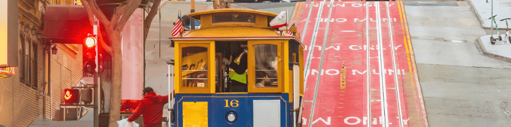 Cable Car riding down the street